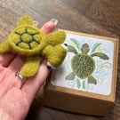 Needle felted lime green turtle with free ‘you are turtley awesome’ gift box