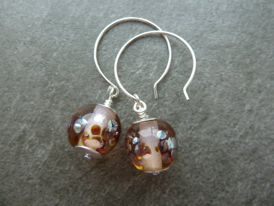 sterling silver peach lampwork glass earrings