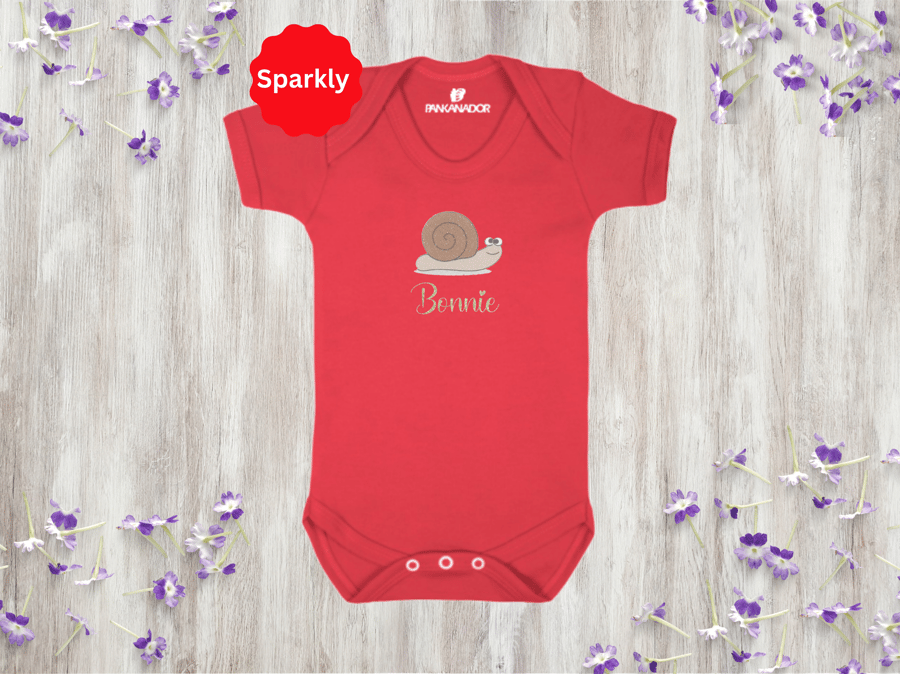 Cute Glitter Snail Baby Bodysuit – Personalised Baby Gift With Name