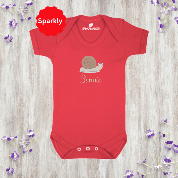 Cute Glitter Snail Baby Bodysuit – Personalised Baby Gift With Name