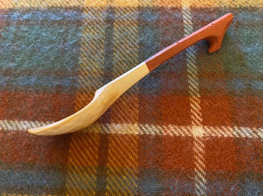 Birch Wood Serving Spoon with Hanger Hook and Red Handle