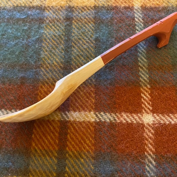 Birch Wood Serving Spoon with Hanger Hook and Red Handle