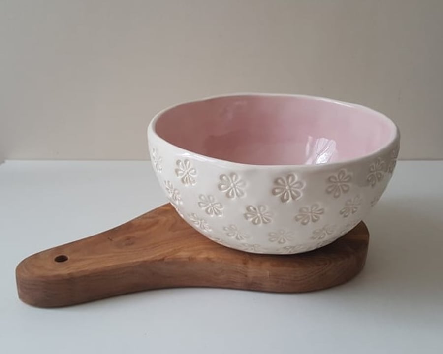 Pink handmade ceramic pottery bowl 