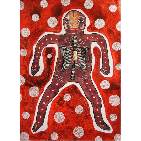 Tribal Figure Alternative Art Painting Original Primitive Unconventional Artwork