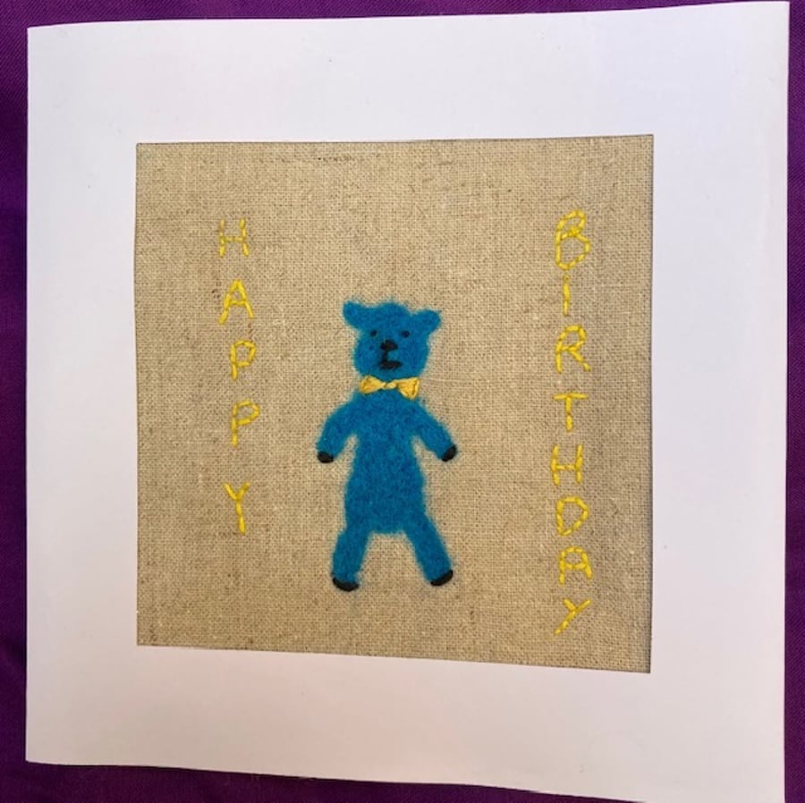 Teddy bear felted birthday card.