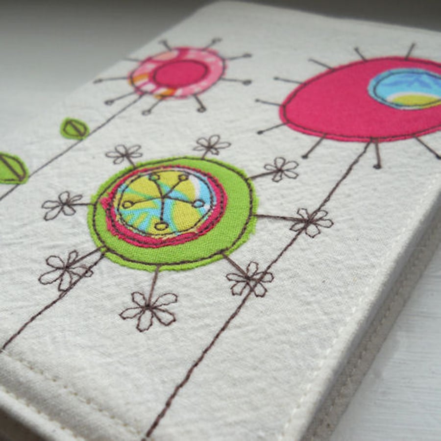 embroidered notebook - bright flowers - A6 size