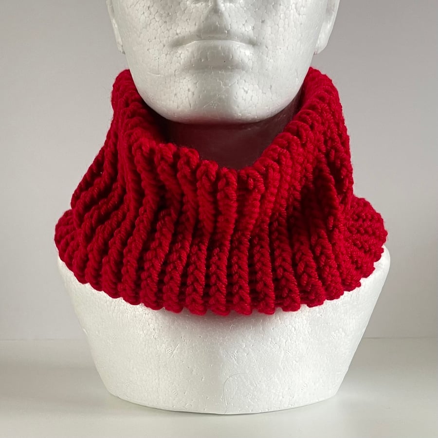 Knitted Red Chunky Neck Warmer, Cowl Snood, FREE DELIVERY 