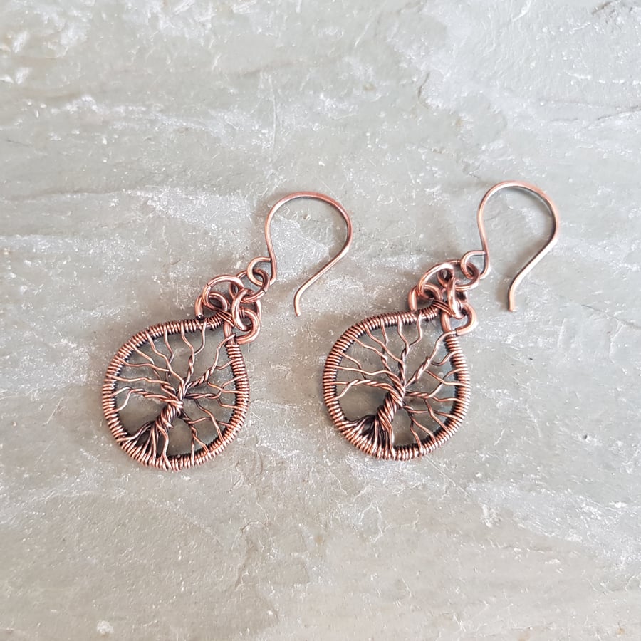 Dainty Copper Tree of Life Earrings