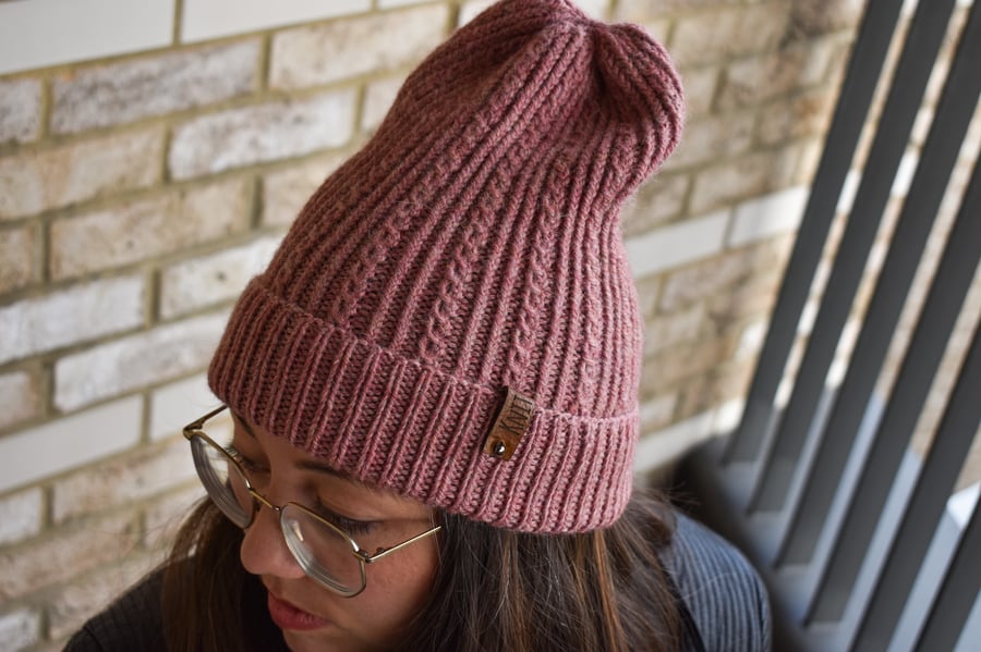 Cable knit wool and alpaca blend beanie. Hand knitted women's hat