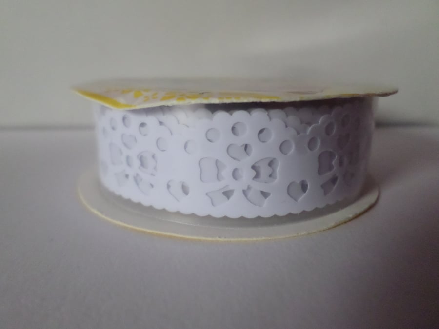 1 x 1m Roll Self-Adhesive Plastic Ribbon Tape - Bows - White 