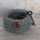 Crochet container, storage pot, bathroom decor, desk tidy, recycled