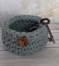 Crochet container, storage pot, bathroom decor, desk tidy, recycled