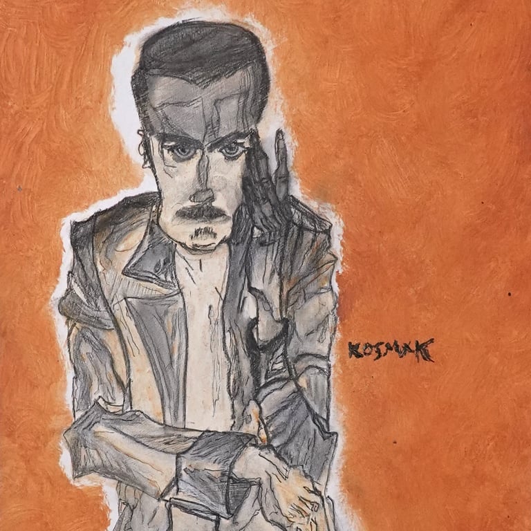 'Kosmak', Inspired by Schiele, Oil painting 17x12 inch (43x29 cm).