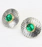 Handmade Zigzag ear studs, sterling silver with green Spinel gemstones. - Image 3