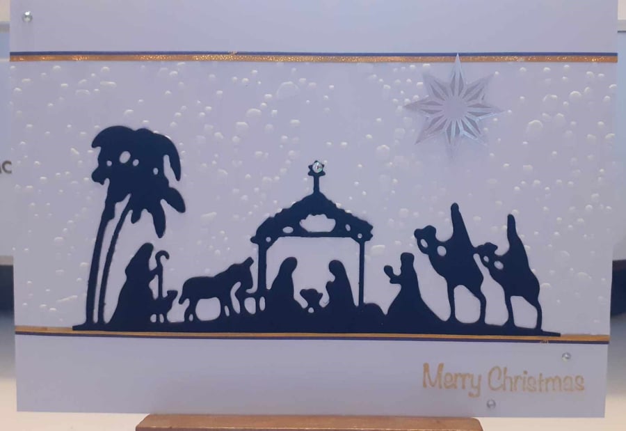 White Nativity Scene Card