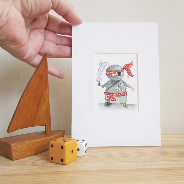 Pirate Ninja Aceo painting in Mount, Nursery Art