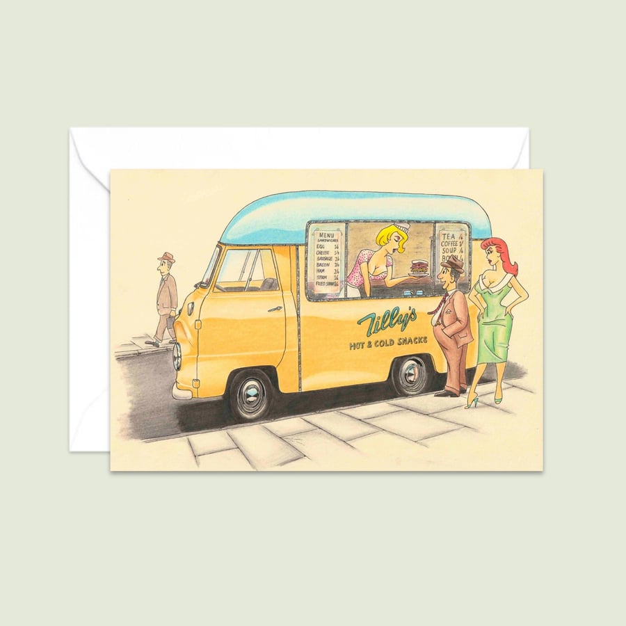 50s Nostalgia Greeting Card: Hand Drawn Fifties Van (317)