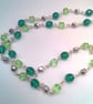 Green Crystal Glass Bead and Silver Bead Fob Watch and Earrings, Gift for Her - Image 6