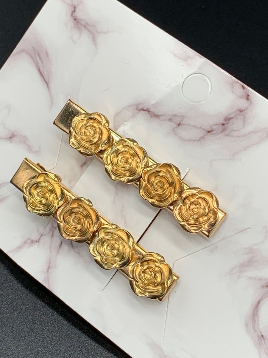 Gold Rose Hair Clips