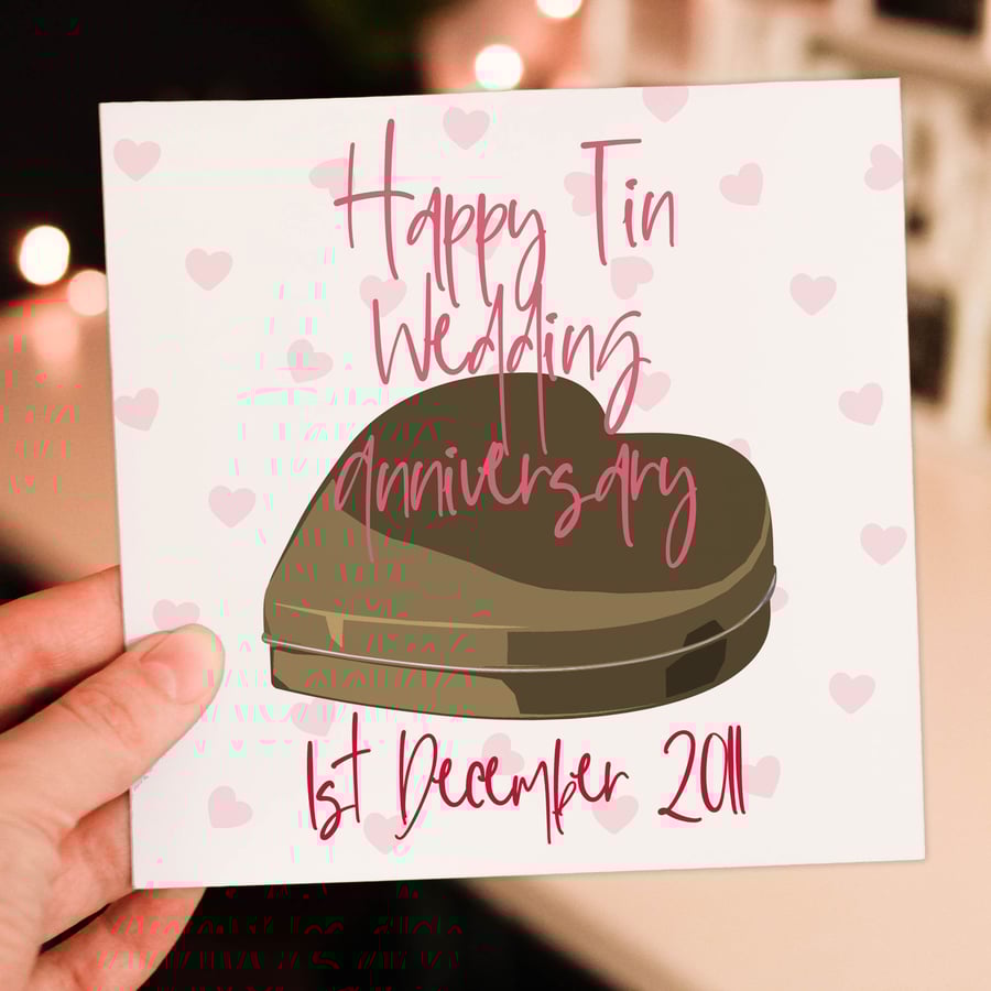 Tin (10th) anniversary card: Personalised with date