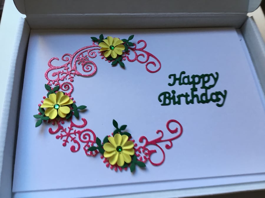 Birthday card. Boxed card. Handmade flowers. Card for Birthday. Ref 048