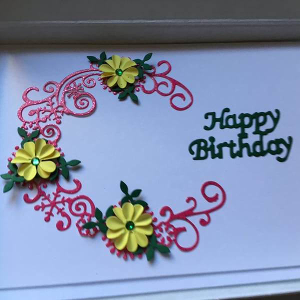 Birthday card. Boxed card. Handmade flowers. Card for Birthday. CC681