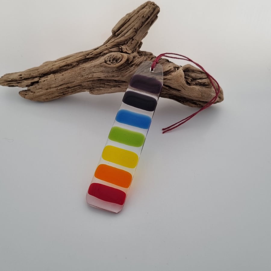 Chakra Rainbow Fused Glass Suncatcher with Hemp Cord