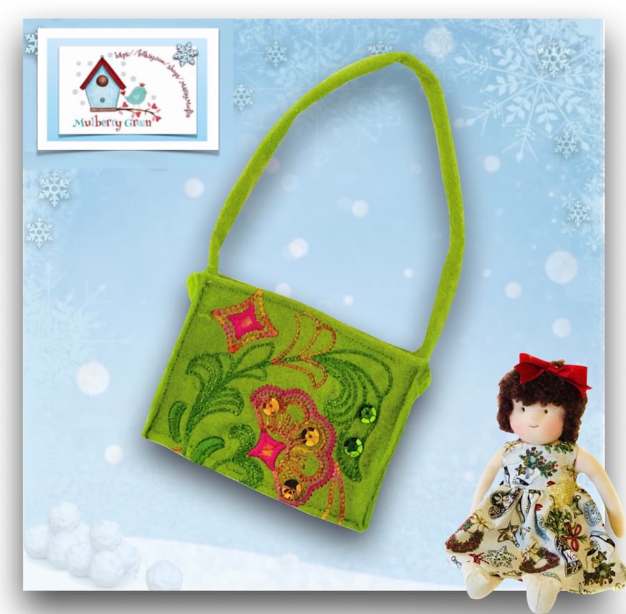 Reserved for Kat - Green Embroidered Over the Shoulder Bag