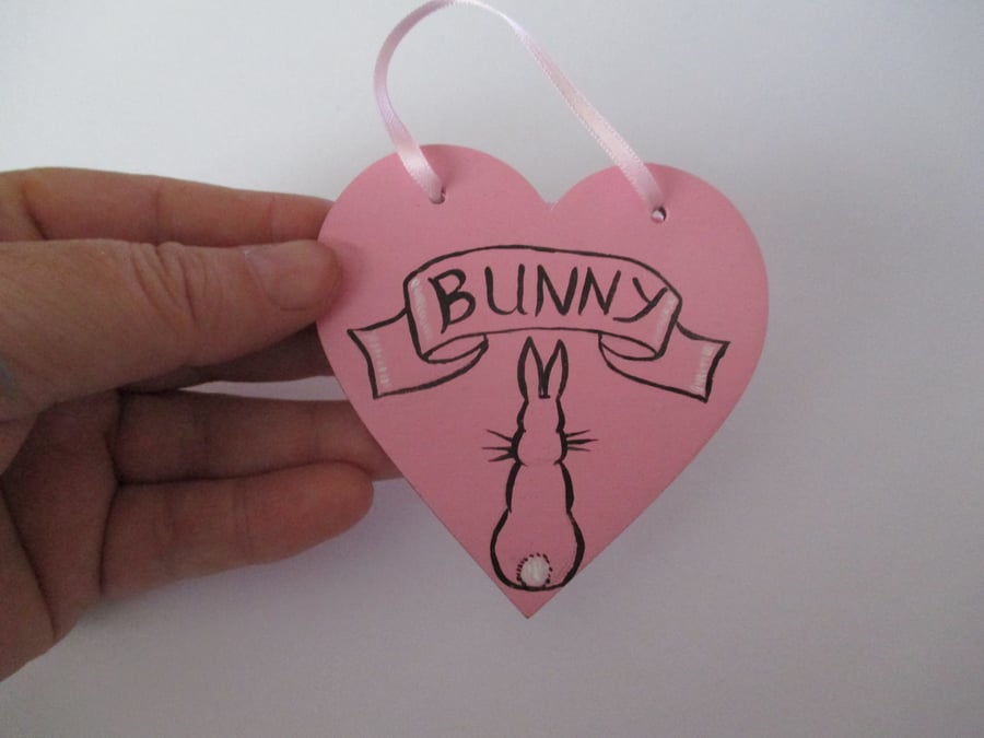 Bunny Rabbit Heart Hanging Decoration Tattoo Style Design Art pink