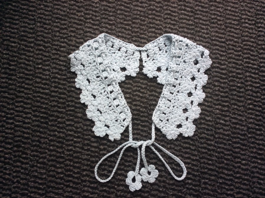 Small Crochet floral Collar in Baby Blue 100% Cotton