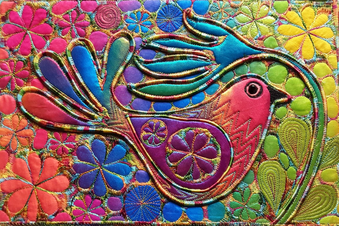 Fantasy Bird Textile Art Free Machine Embroidery 