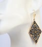 Diamond Shaped Beaded Earrings with Gold, Black and Grey Design