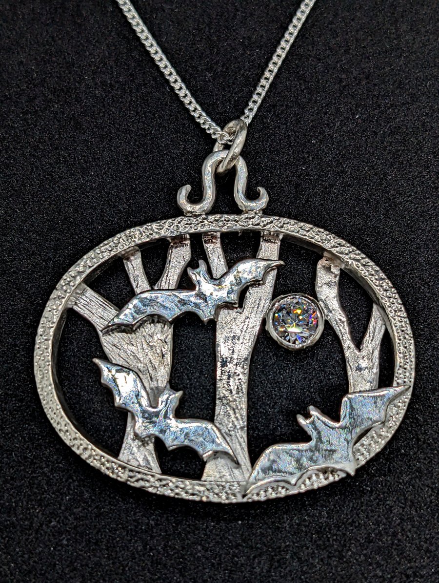 Sterling silver bat pendant, Wildlife jewellery, Bats