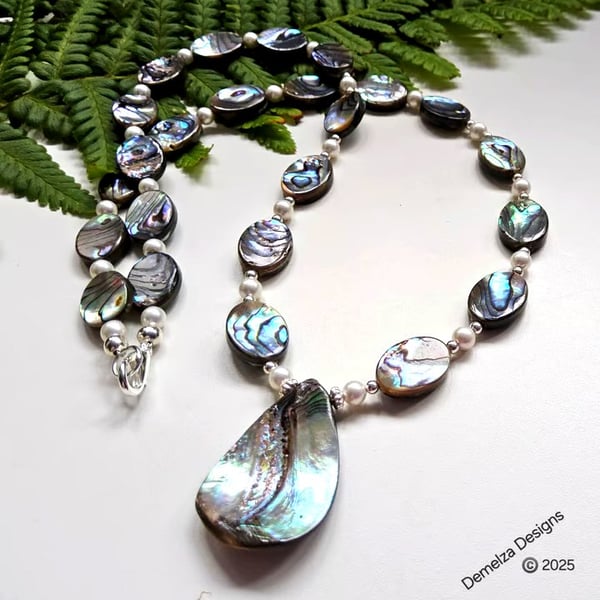 Designer Abolone Shell & Shell Pearl Necklace 