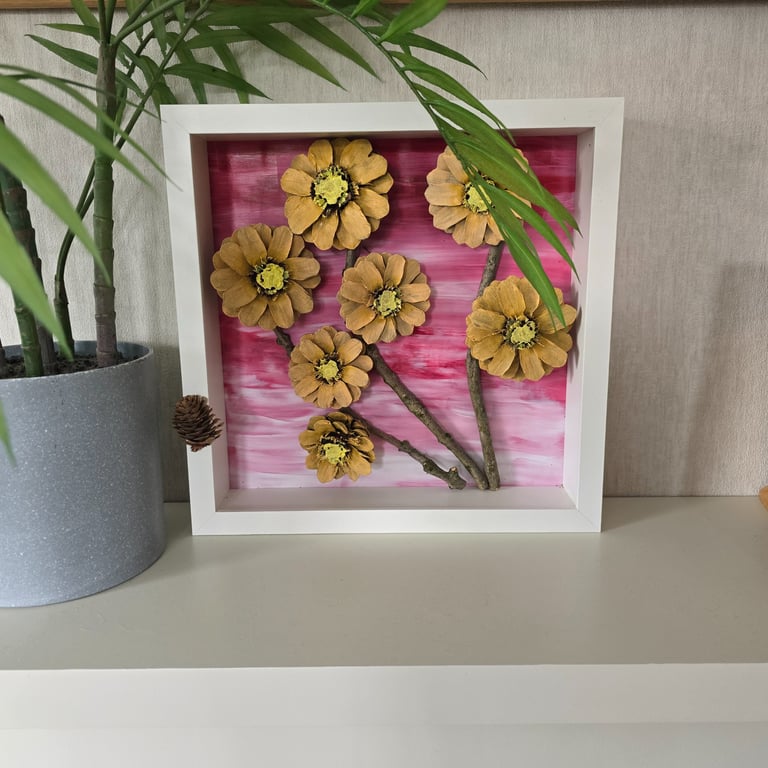 Ember Bloom No. 1 - Warm Pine Cone Flower Art - Rustic Autumn Wall Decor
