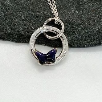 butterfly necklace glass enamelled purple amethyst sterling silver