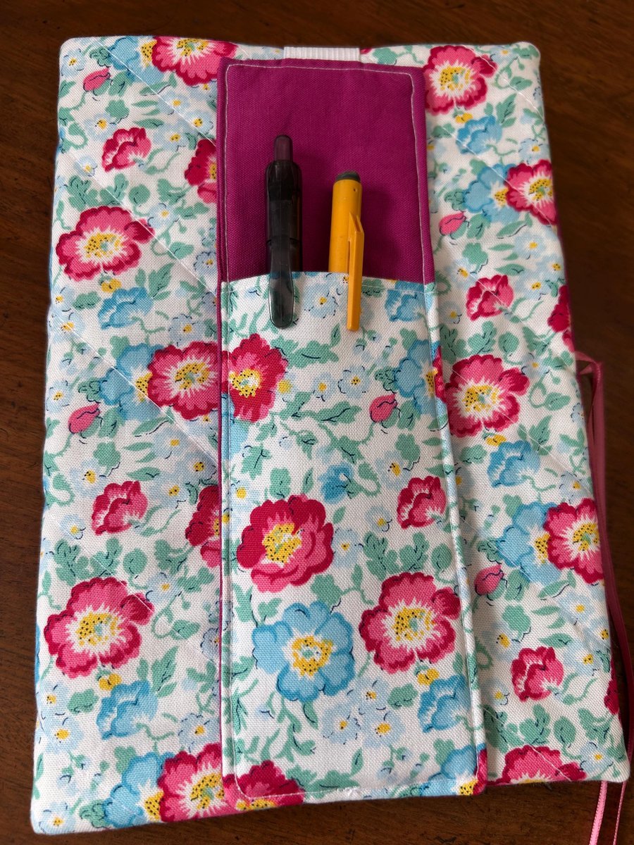 Liberty Fabric Pen holder, journal pen holder, bookmark, liberty bookmark, pink 