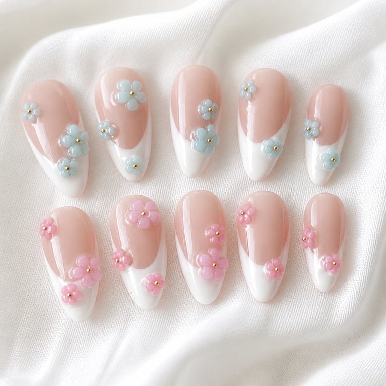 Handmade Dainty mini  floral garden   Press-On Nails — Reusable False Nails