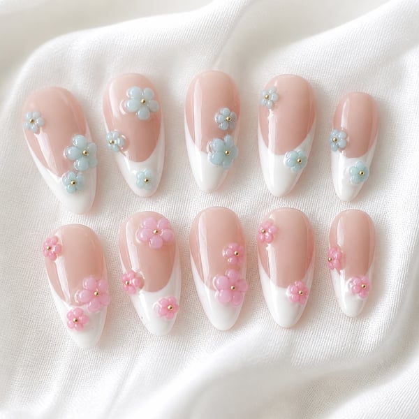 Handmade Dainty mini  floral garden   Press-On Nails — Reusable False Nails
