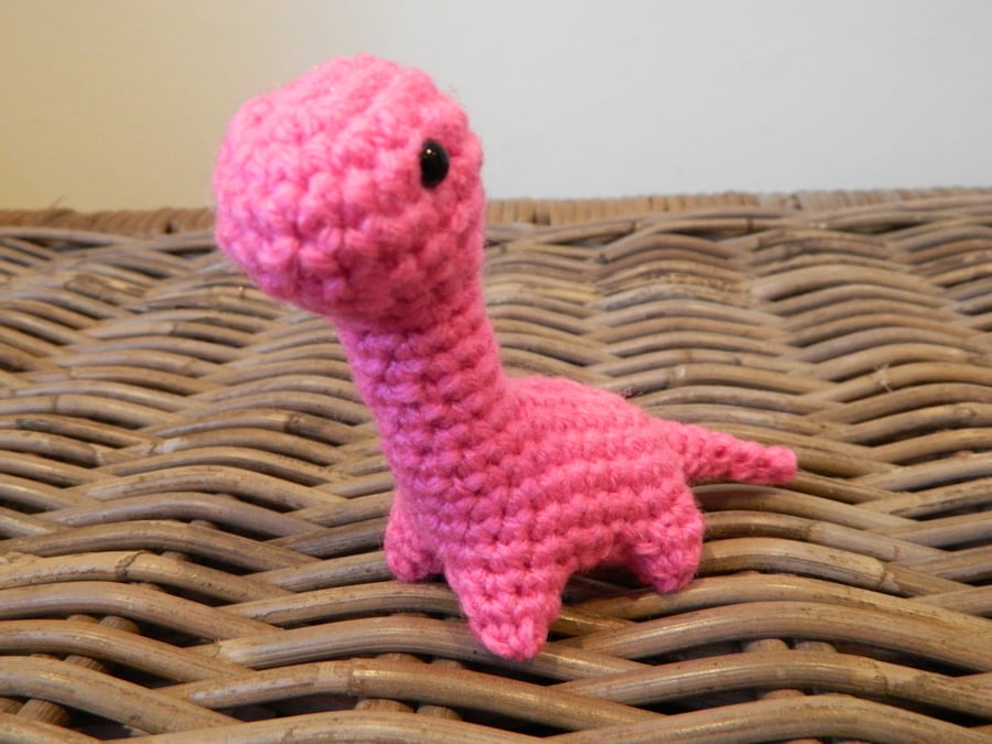 Boris the tiny Brontosaurus toy dinosaur, rainbow dinos crochet stuffed plush