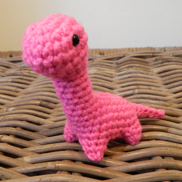 Boris the tiny Brontosaurus toy dinosaur, rainbow dinos crochet stuffed plush
