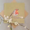 Robin on blossom branch card