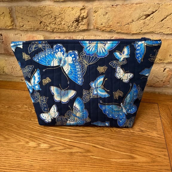 Japanese Butterfly Print Quilted Fabric Wash Bag