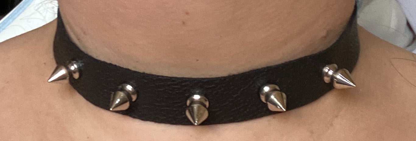 Black leather choker w 5 half inch Spikes - Punk Goth Fashion - 0- FREE SHIPPING