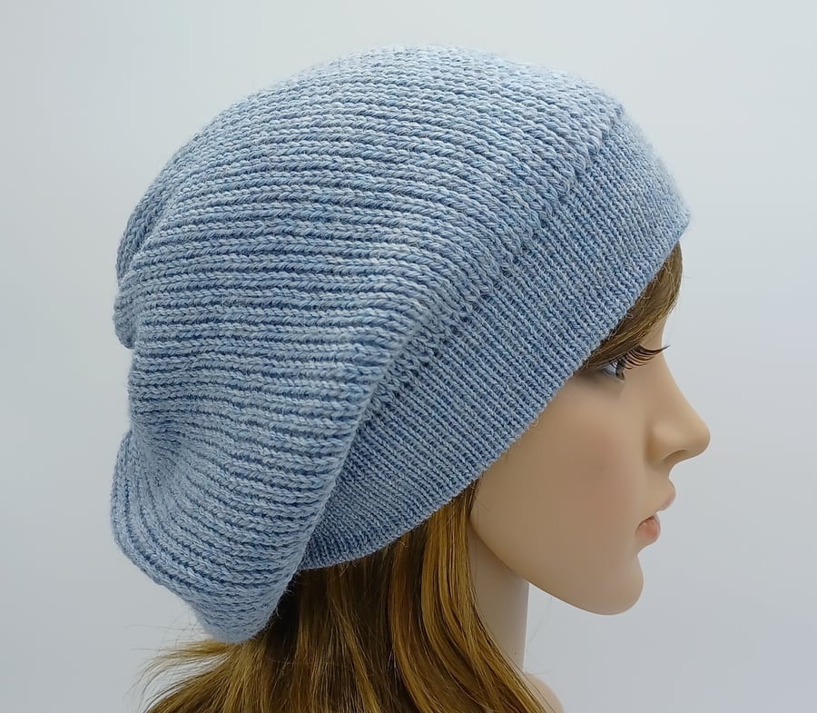 Handmade slouchy beanie, knitted alpaca blend baggy beret, fall tam for women