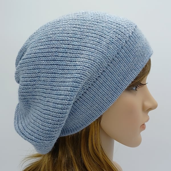 Handmade slouchy beanie, knitted alpaca blend baggy beret, fall tam for women