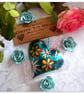 Tin Heart Embossed Metal decoration.Turquoise with Daisy flowers. Handmade. . - Image 3