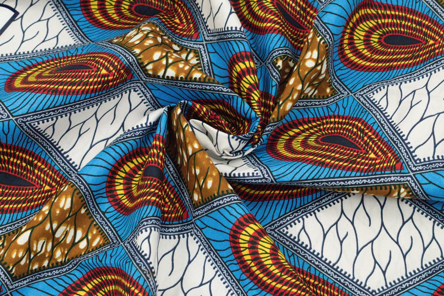 Blue & Brown water drop geometric african ankara wax printed (100% cotton) 