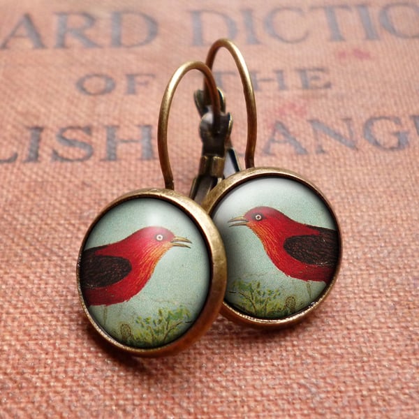 Red Bird Leverback Earrings (TB06)