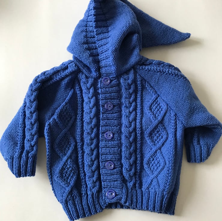Hand kniited baby jacket with hood - Folksy